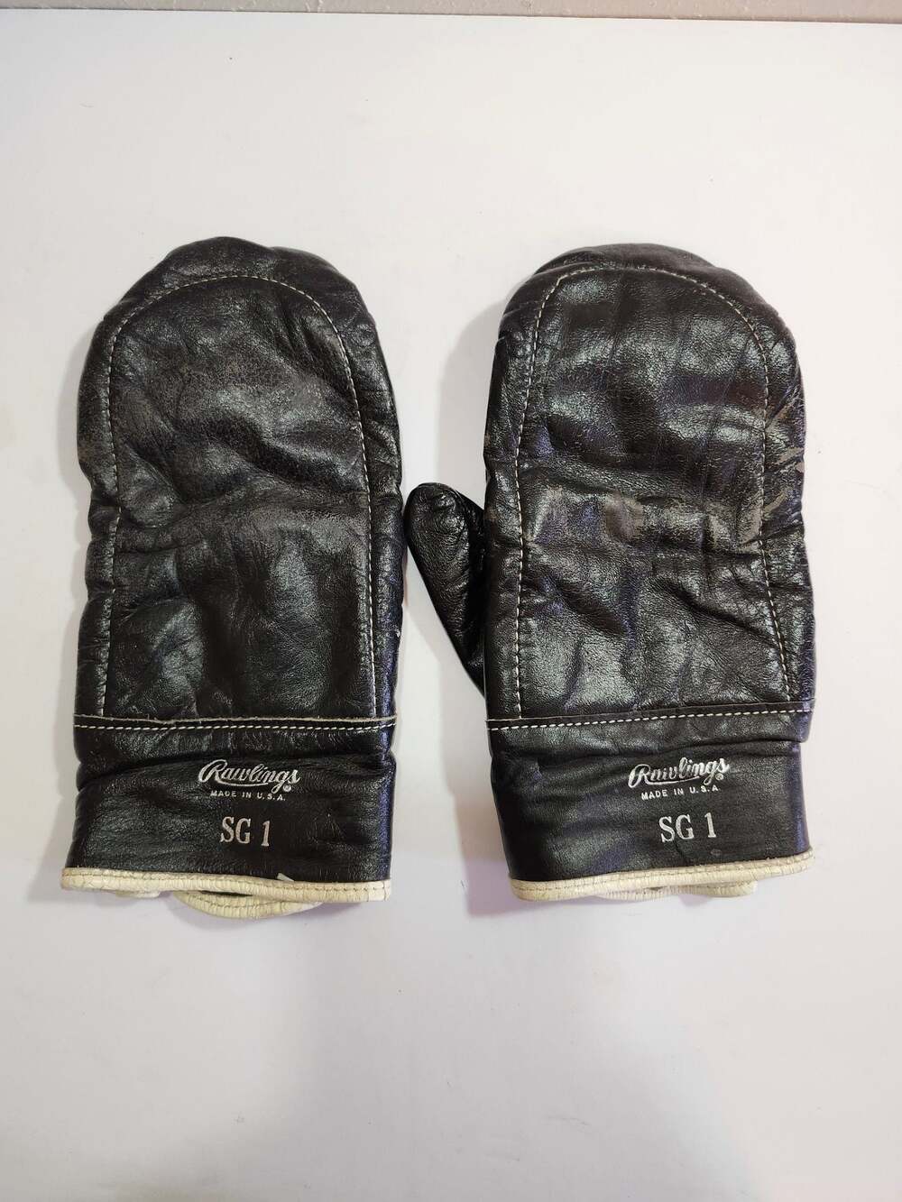 Rawlings SG 1 Vintage Black Leather Mittens Made in U.S.A.